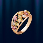 Золотое кольцо "Витражи" с самоцветами
