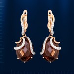 Серьги - подвески с раухтопазом. Русское золото