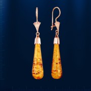 Серьги - подвески золотые с янтарём