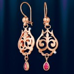 Золотые серьги Восток с рубином