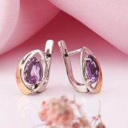 Серьги из серебра 925 пробы с золотом Аметист