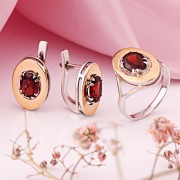 Серебряный гарнитур с золотом Гранат