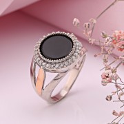 Silberring kaufen mit Gold Zirkonia Onyx