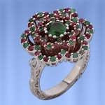 Silberring. Rubinen, Smaragde