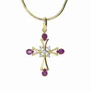 Goldener Anhänger mit Rubinen und Diamanten