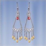 Серьги "Татарочка" с цитрином и гранатом. Серебро