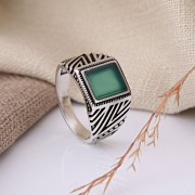 Мужские кольца из серебра 925 пробы Печатка Хризопраз
