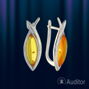 Серьги серебрянные с янтарём "Золотая Рыбка"