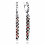 Серьги-подвески из серебра 925 пробы с янтарём