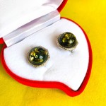 Серебряные серьги с зелёным янтарём