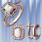 Ring und Ohrringe mit Opal aus Gold